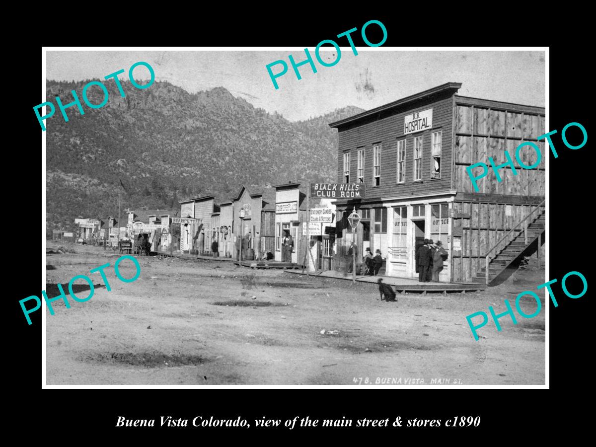 OLD LARGE HISTORIC PHOTO OF BUENA VISTA COLORADO, VIEW OF MAIN St & STORES c1890