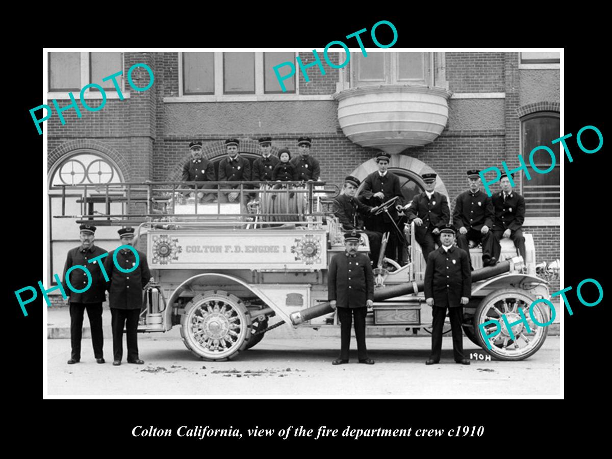 OLD LARGE HISTORIC PHOTO OF COLTON CALIFORNIA, THE FIRE DEPARTMENT CREW c1910