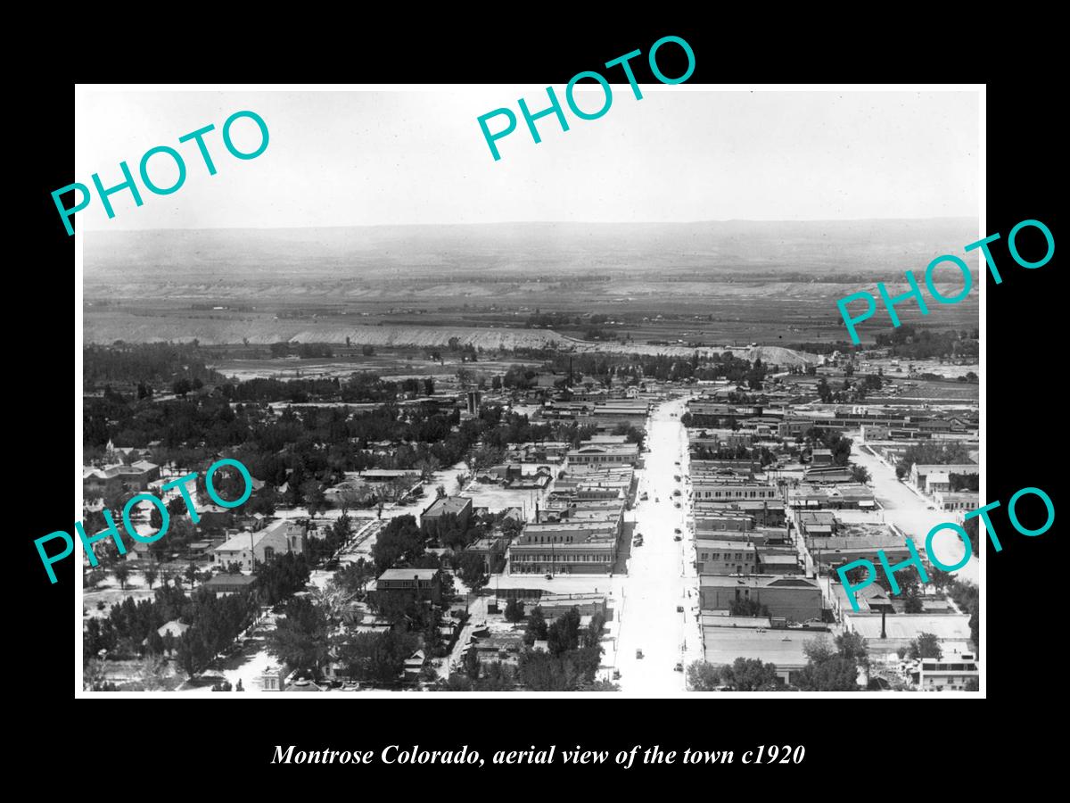 OLD LARGE HISTORIC PHOTO OF MONTROSE COLORADO, AERIAL VIEW OF THE TOWN c1920