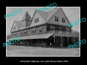 OLD LARGE HISTORIC PHOTO OF PORTERVILLE CALIFORNIA, VIEW OF PIONEER HOTEL c1910