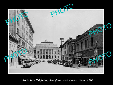 OLD LARGE HISTORIC PHOTO OF SANTA ROSA CALIFORNIA, VIEW OF THE COURT HOUSE c1930