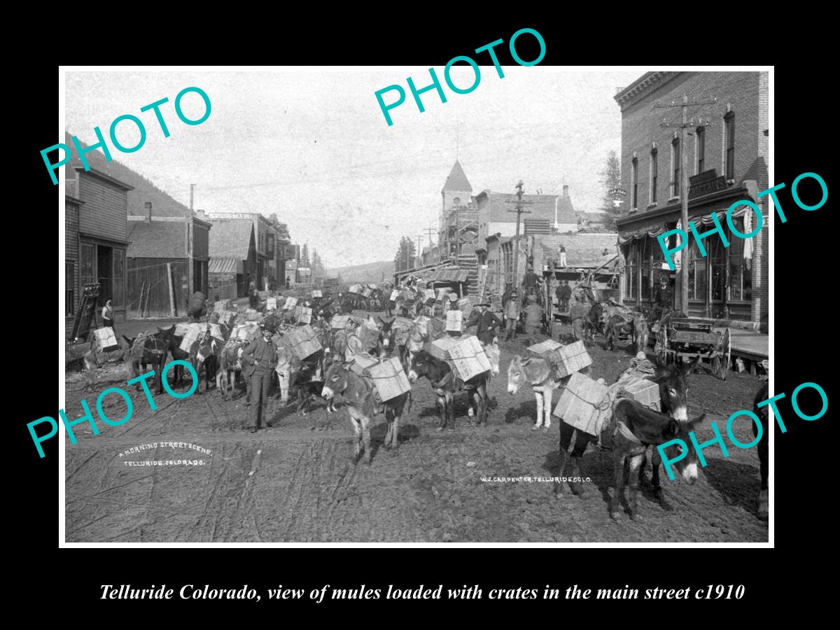 OLD LARGE HISTORIC PHOTO OF TELLURIDE COLORADO, MULE TEAM IN MAIN STREET c1910