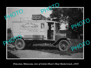 OLD LARGE HISTORIC PHOTO PRINCETON MINNESOTA, THE OLSEN MEAT MARKET TRUCK c1925