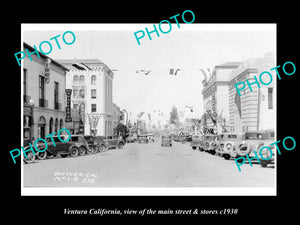 OLD LARGE HISTORIC PHOTO OF VENTURA CALIFORNIA, THE MAIN ST & STORES c1930