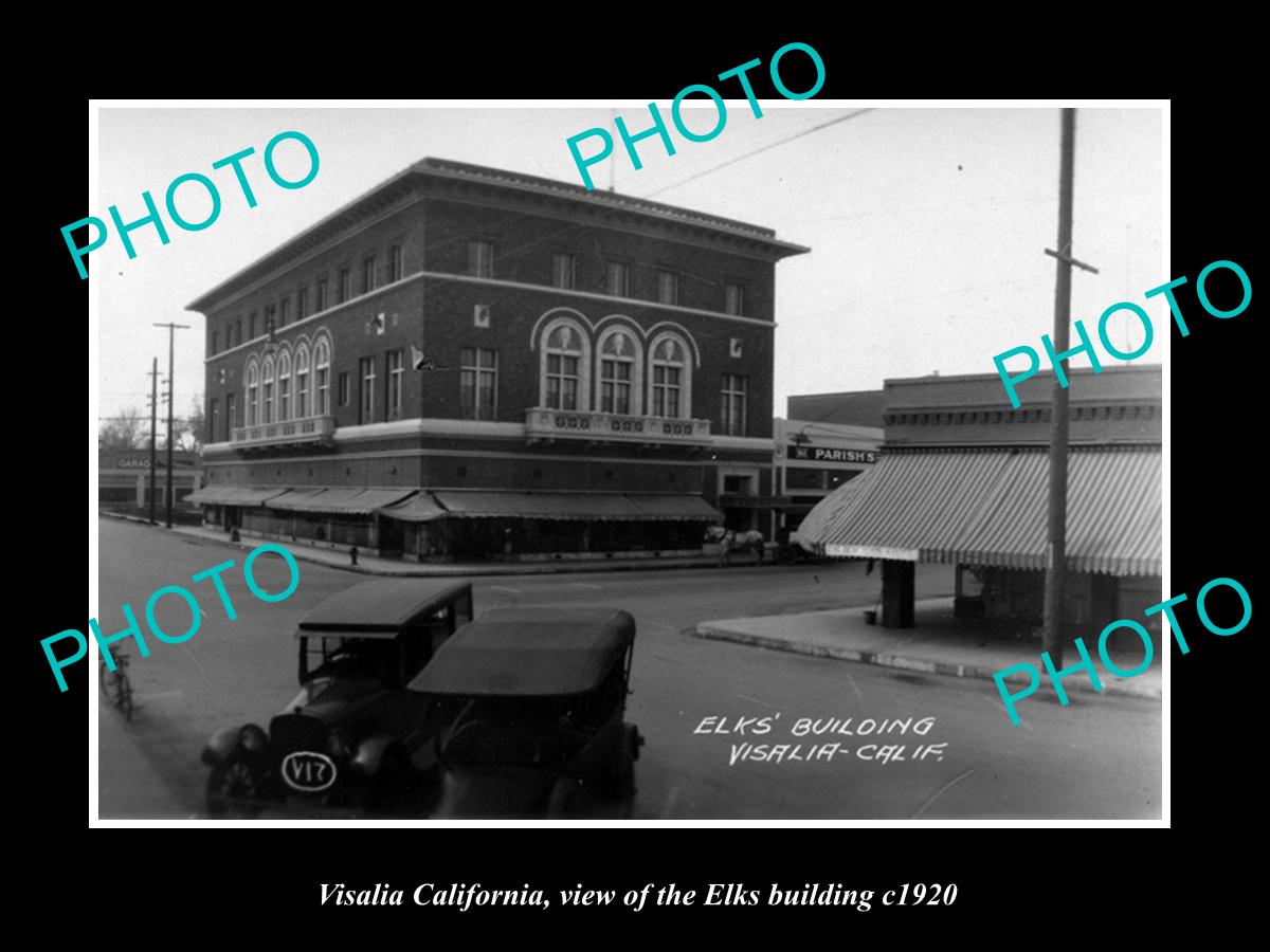 OLD LARGE HISTORIC PHOTO OF VISALIA CALIFORNIA, THE OF THE ELKS BUILDING c1920