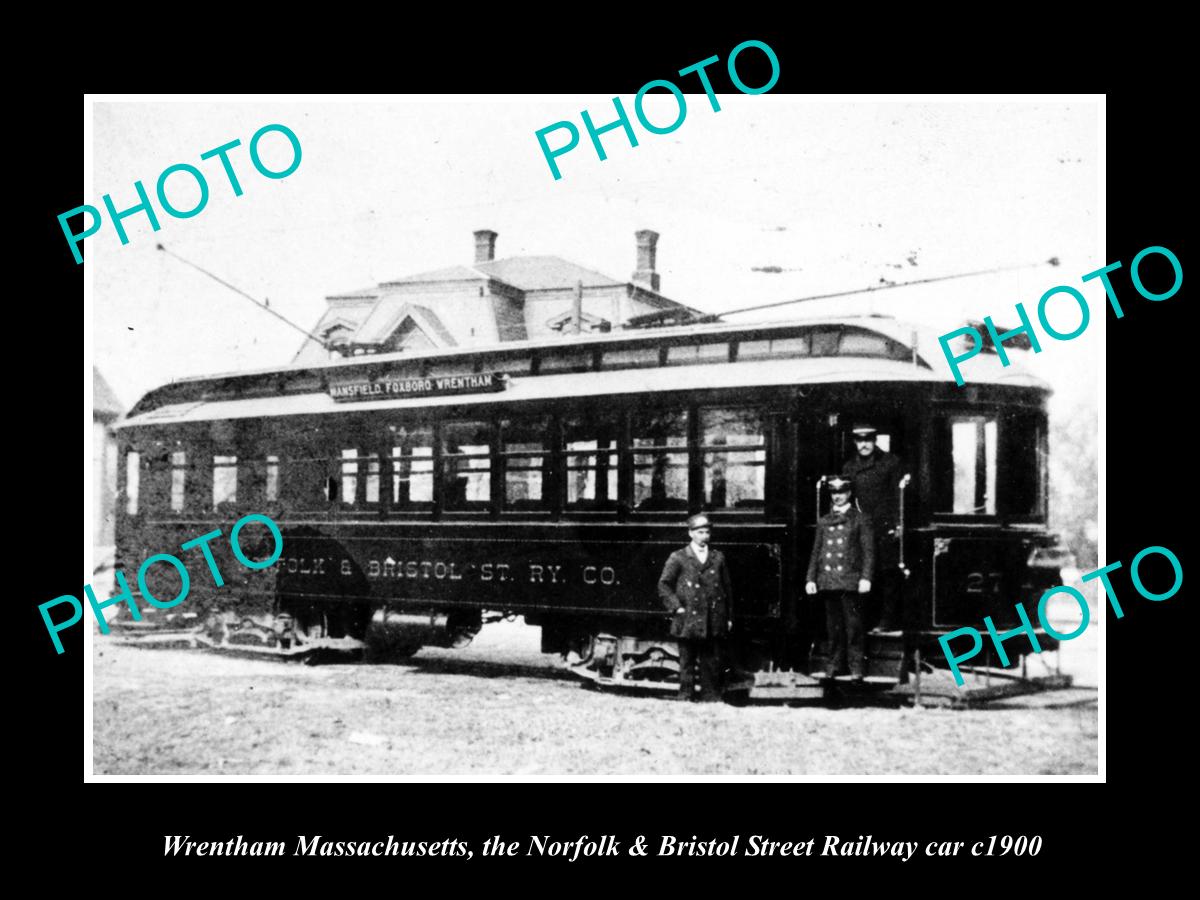 OLD LARGE HISTORIC PHOTO OF WRENTHAM MASSACHUSETTS, THE N&B RAILROAD CAR c1900