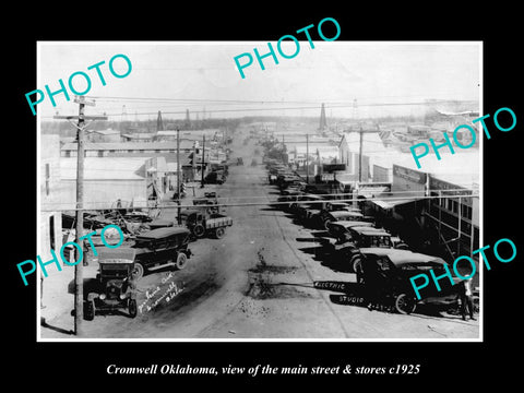 OLD LARGE HISTORIC PHOTO OF CROMWELL OKLAHOMA, THE MAIN St & STORES c1925