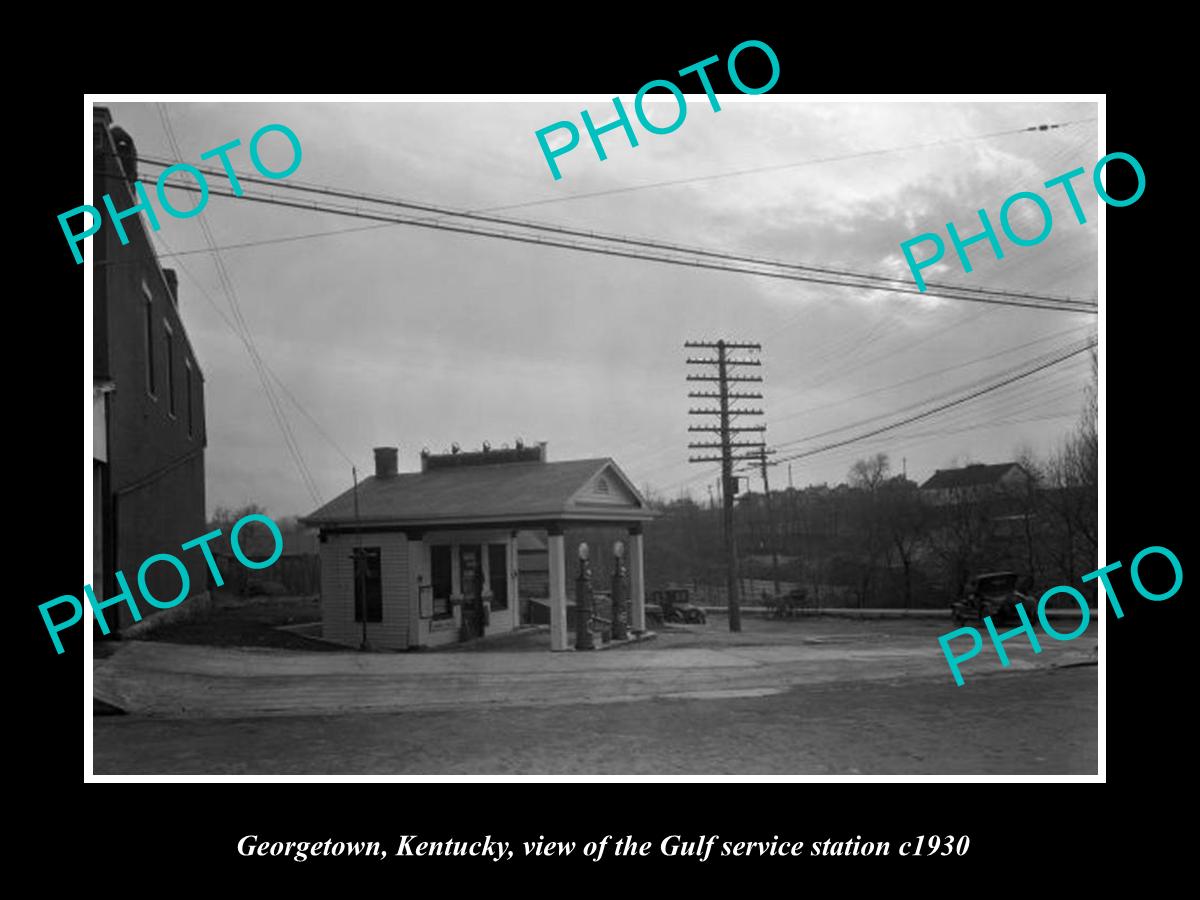 OLD LARGE HISTORIC PHOTO OF GEORGETOWN KENTUCKY, THE GULF OIL GAS STATION c1930