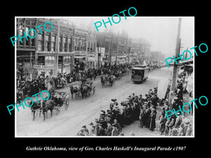 OLD LARGE HISTORIC PHOTO OF GUTHRIE OKLAHOMA, THE GOVERNORS PARADE c1907