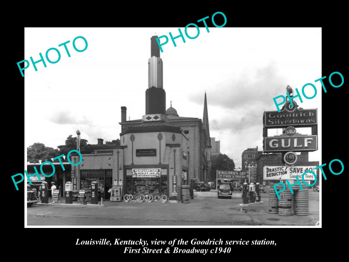 OLD LARGE HISTORIC PHOTO OF LOUISVILLE KENTUCKY, GOODRICH SERVICE STATION c1940