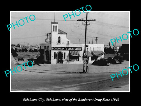 OLD LARGE HISTORIC PHOTO OF OKLAHOMA CITY OK, THE BONDURANT DRUG STORE c1940