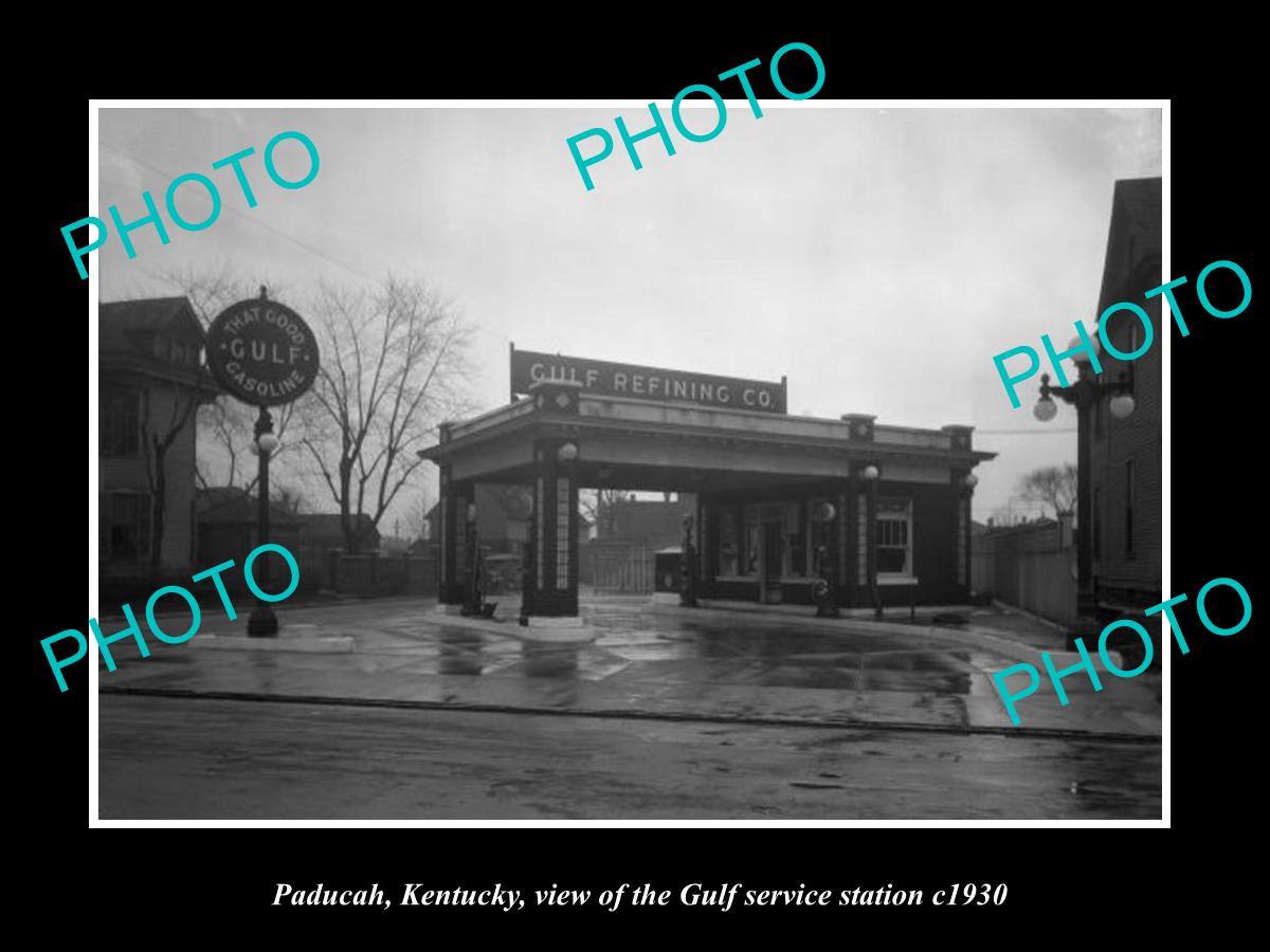 OLD LARGE HISTORIC PHOTO OF PADUCAH KENTUCKY THE GULF OIL GAS STATION c1930