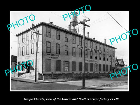 OLD LARGE HISTORIC PHOTO OF TAMPA FLORIDA, THE GARCIA Bros CIGAR FACTORY c1920