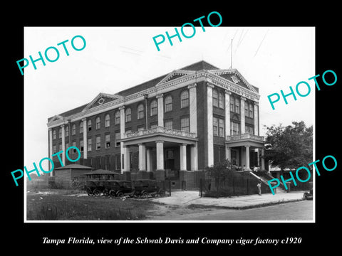 OLD LARGE HISTORIC PHOTO OF TAMPA FLORIDA, THE SCHWAB DAVIS CIGAR FACTORY c1920