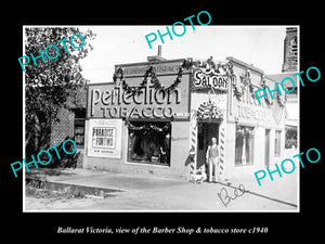 OLD LARGE HISTORIC PHOTO OF BALLARAT VICTORIA, THE BARBER  & TOBACCO SHOP c1940