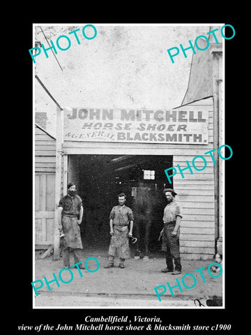 OLD LARGE HISTORIC PHOTO OF CAMBELLFIELD VICTORIA, THE BLACKSMITH SHOP c1900