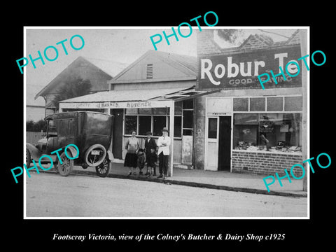 OLD LARGE HISTORIC PHOTO OF FOOTSCRAY VICTORIA, THE COLNEYS BUTCHER SHOP c1925