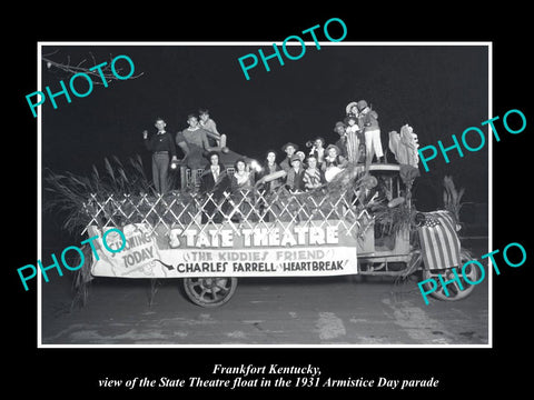 OLD LARGE HISTORIC PHOTO OF FRANKFORT KENTUCKY, THE STATE THEATER FLOAT c1931