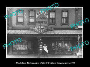 OLD LARGE HISTORIC PHOTO OF HAWKSBURN VICTORIA, THE ALLEN GROCERY STORE c1920