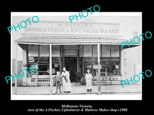 OLD LARGE HISTORIC PHOTO OF MELBOURNE VICTORIA, THE FISCHER MATTRESS SHOP c1900