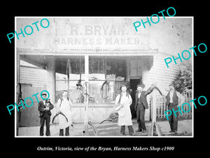 OLD LARGE HISTORIC PHOTO OF OUTRIM VICTORIA, THE HORSE HARNESS MAKERS SHOP c1900