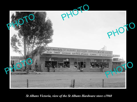 OLD LARGE HISTORIC PHOTO OF ST ALBANS VICTORIA, THE ST ALBANS HARDWARE SHOP 1960