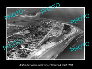 OLD LARGE HISTORIC PHOTO OF AVALON NEW JERSEY, AERIAL VIEW OF TOWN & BEACH c1930