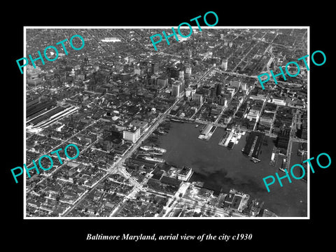 OLD LARGE HISTORIC PHOTO OF BALTIMORE MARYLAND, AERIAL VIEW OF THE CITY c1930