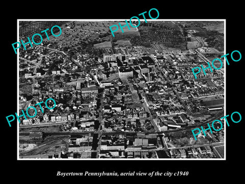 OLD LARGE HISTORIC PHOTO OF BOYERTOWN PENNSYLVANIA, AERIAL VIEW OF THE CITY 1940