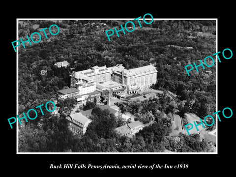 OLD LARGE HISTORIC PHOTO BUCK HILL FALLS PENNSYLVANIA, AERIAL VIEW OF INN c1930