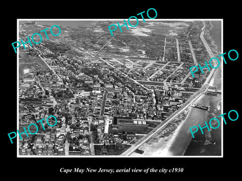 OLD LARGE HISTORIC PHOTO OF CAPE MAY NEW JERSEY, AERIAL VIEW OF THE CITY c1930 1