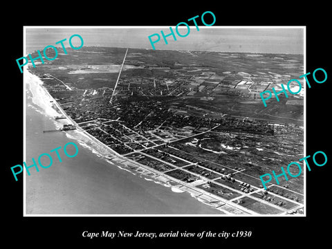 OLD LARGE HISTORIC PHOTO OF CAPE MAY NEW JERSEY, AERIAL VIEW OF THE CITY c1930 3