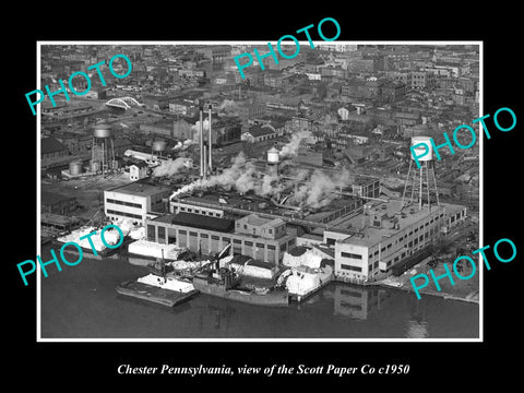 OLD LARGE HISTORIC PHOTO OF CHESTER PENNSYLVANIA, AERIAL VIEW OF PAPER Co c1950