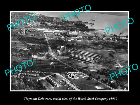 OLD LARGE HISTORIC PHOTO OF CLAYMONT DELAWARE AERIAL VIEW OF WORTH STEEL Co 1930