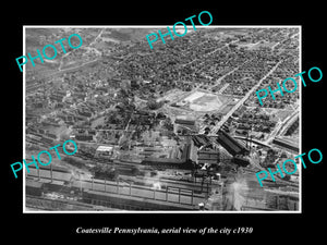 OLD LARGE HISTORIC PHOTO OF COATESVILLE PENNSYLVANIA, AERIAL VIEW OF CITY c1930