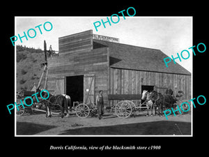 OLD LARGE HISTORIC PHOTO OF DORRIS CALIFORNIA, THE BLACKSMITH STORE c1900