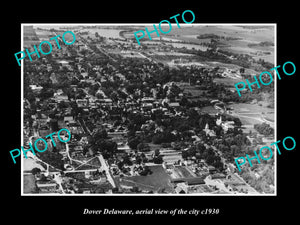 OLD LARGE HISTORIC PHOTO OF DOVER DELAWARE, AERIAL VIEW OF CITY c1930