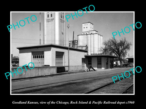 OLD LARGE HISTORIC PHOTO OF GOODLAND KANSAS, THE CRI&P RAILROAD DEPOT c1960