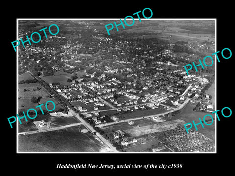 OLD LARGE HISTORIC PHOTO OF HADDONFIELD NEW JERSEY, AERIAL VIEW OF CITY c1930