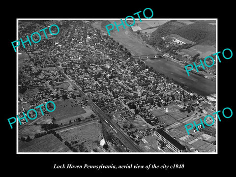 OLD LARGE HISTORIC PHOTO OF LOCK HAVEN PENNSYLVANIA, AERIAL VIEW OF CITY c1940