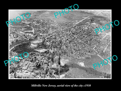 OLD LARGE HISTORIC PHOTO OF MILLVILLE NEW JERSEY, AERIAL VIEW OF CITY c1930