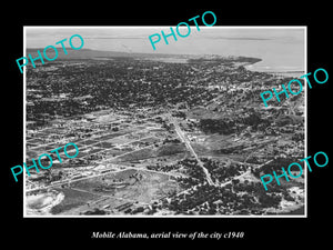 OLD LARGE HISTORIC PHOTO OF MOBILE ALABAMA, AERIAL VIEW OF CITY c1940