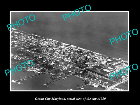 OLD LARGE HISTORIC PHOTO OF OCEAN CITY MARYLAND, AERIAL VIEW OF CITY c1930 1