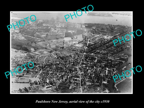 OLD LARGE HISTORIC PHOTO OF PAULSBORO NEW JERSEY, AERIAL VIEW OF CITY c1930