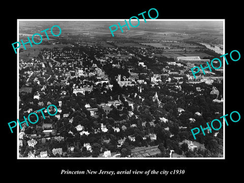 OLD LARGE HISTORIC PHOTO OF PRINCTON NEW JERSEY, AERIAL VIEW OF CITY c1930