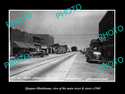 OLD LARGE HISTORIC PHOTO OF QUAPAW OKLAHOMA, THE MAIN ST & STORES c1940