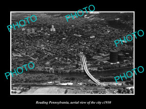 OLD LARGE HISTORIC PHOTO OF READING PENNSYLVANIA, AERIAL VIEW OF CITY c1930