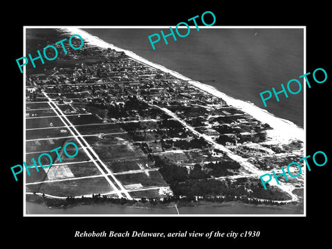 OLD LARGE HISTORIC PHOTO OF REHOBOTH BEACH DELAWARE, AERIAL VIEW OF CITY c1930 1