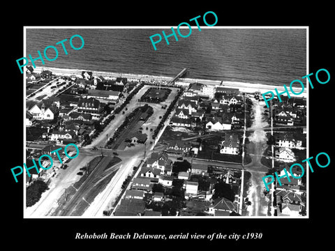 OLD LARGE HISTORIC PHOTO OF REHOBOTH BEACH DELAWARE, AERIAL VIEW OF CITY c1930 5