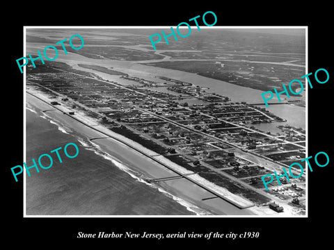 OLD LARGE HISTORIC PHOTO OF STONE HARBOR NEW JERSEY, AERIAL VIEW OF CITY c1930 1